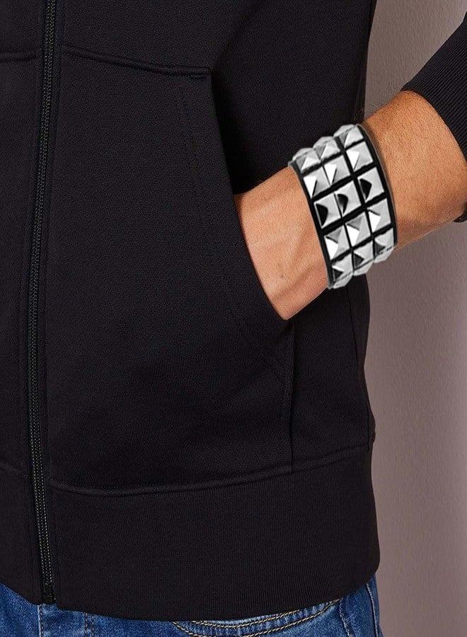 nuozodki 3 Packs Studded Bracelet,Punk Accessories,Leather Spiked Bracelet for Men Women,Grunge Scene Emo Accessories,Mens Cuff Goth Gothic Bracelets,80s Punk Rock Outfits for Women - Image 4